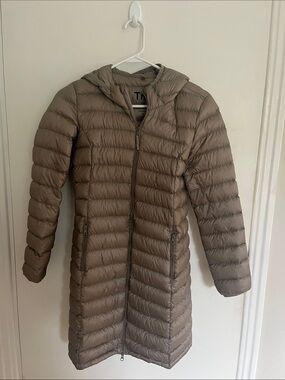 TNA Taupe Down-Filled Puffer Coat with Hood